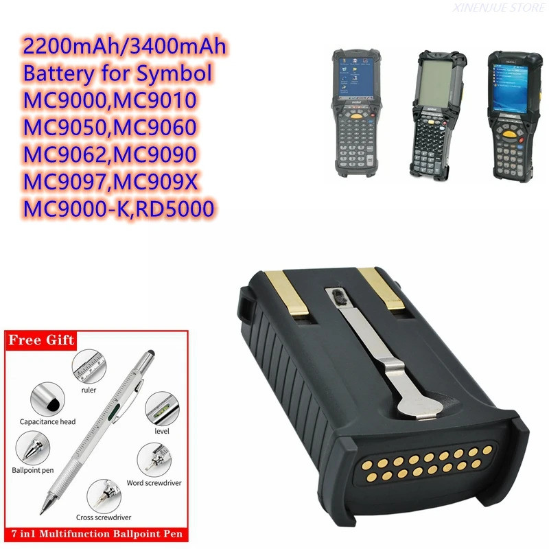 Barcode Scanner แบตเตอรี่ 7.4V/2200mAh/3400mAh สําหรับสัญลักษณ์ MC9000, MC9010,MC9050,MC9060,MC9062,