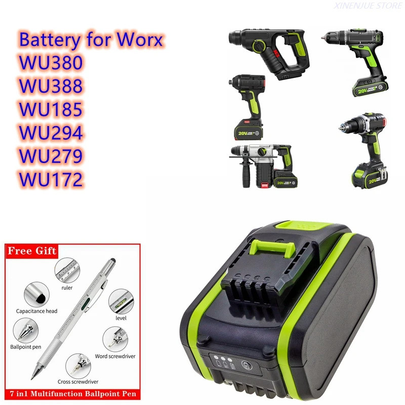 แบตเตอรี่เครื่องมือไฟฟ้า 20V/4000mAh WA3593, WA3595, WA3596, WA3401 สําหรับ Worx WU380, WU388, WU185