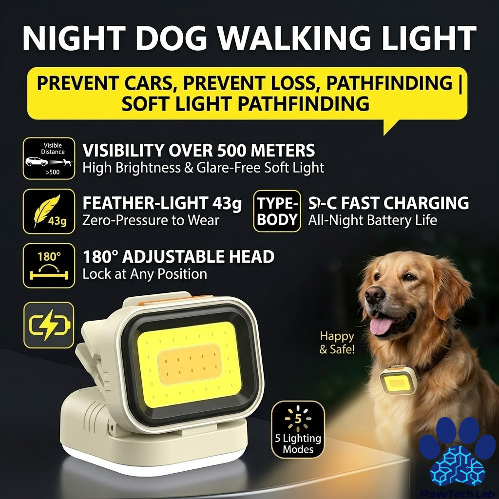 [PawTech Lab]  ไฟติดปลอกคอสุนัข แมว | ไฟ LED ส่องสว่างกลางคืน | ชาร์จ Type-C | กันน้ำ IPX4 | ไฟฉายติดปลอกคอ | ปลอดภัยสำหรับสัตว์เลี้ยง