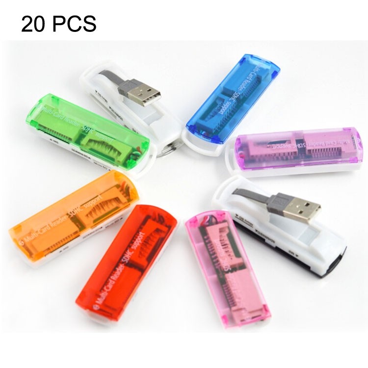New 20 ชิ้น USB 2.0 Multi Card Reader, รองรับ SD / MMC, MS, TF, M2 Card, จัดส่งสีสุ่ม