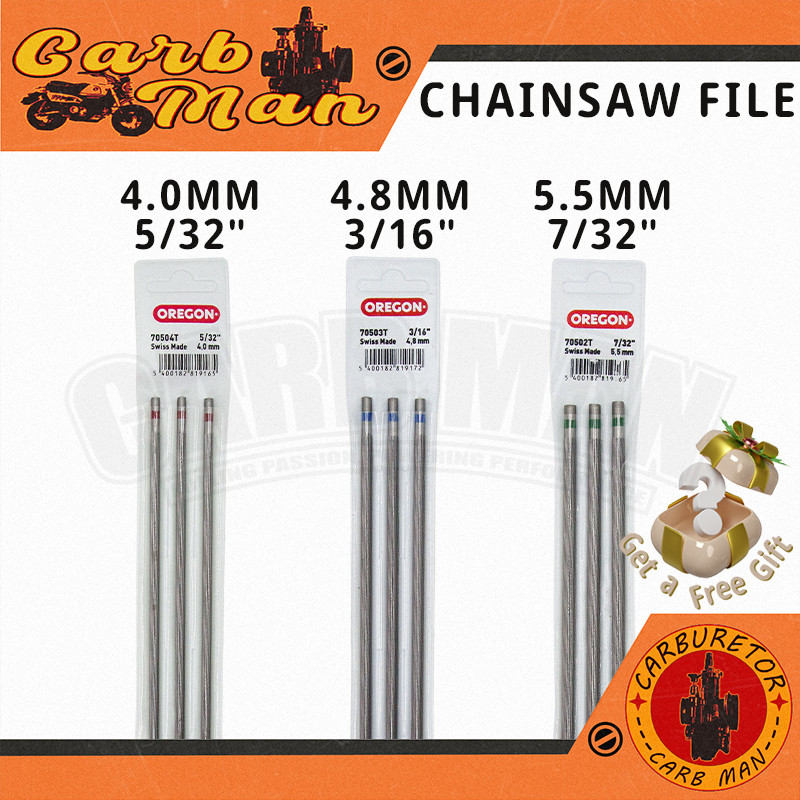 【OREGON】ตะไบลับโซ่ 3 ชิ้น ตะไบหางหนู สำหรับเลื่อยยนต์ ขนาด （4.0mm 5/32"）（4.8mm 3/16"）（5.5mm 7/32"） ลับคมโซ่ได้ทุกขนาด เหล็กกล้าเกรดพรีเมียม คมทนทาน อะไหล่เลื่อยยนต์ โซ่ขนาด 0.325 นิ้ว