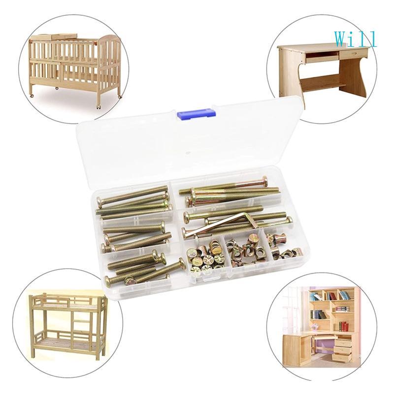 Will M6 Hex- Drive Socket Cap Bolts Kit Crib Bolts Nuts Assortment Kit สําหรับเฟอร์นิเจอร์