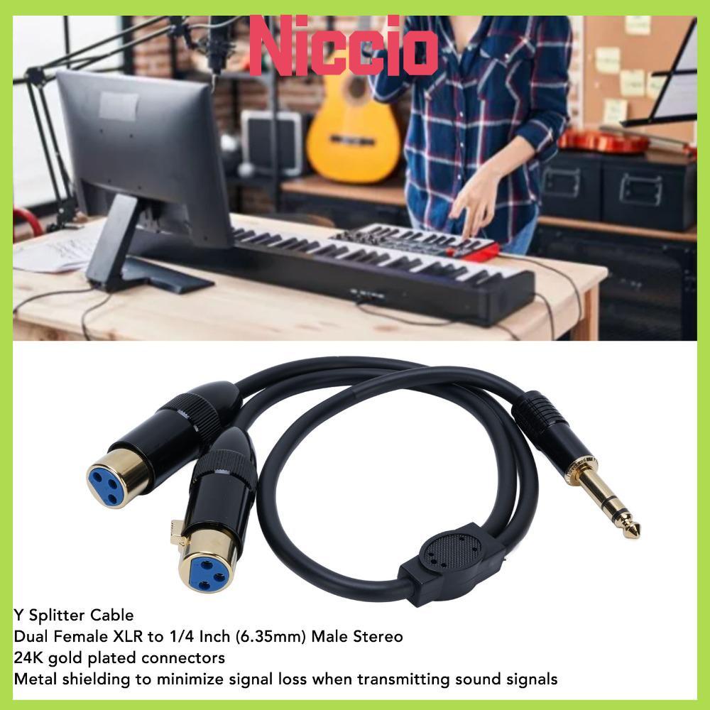 NICCIO Dual XLR Female to 1/4in Male, Stereo Audio 0.5m / 1.6ft 6.35mm TRS ถึง 2 XLR Y Splitter Cabl