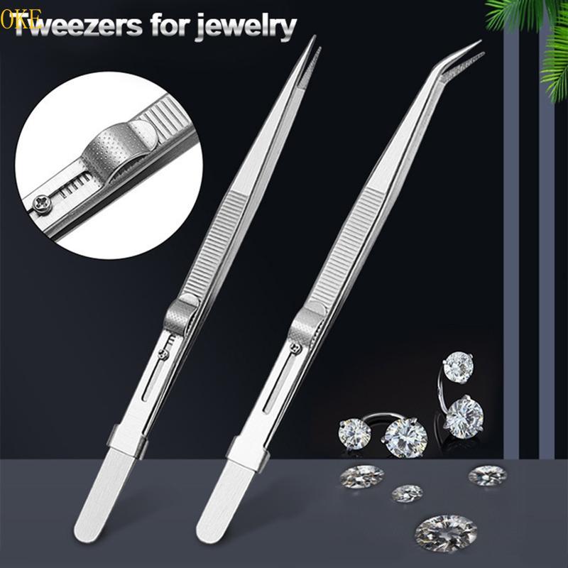 OKE Straight Tweezer Locking Curved Tip Precision Tweezer ใช้สําหรับเครื่องประดับทํา