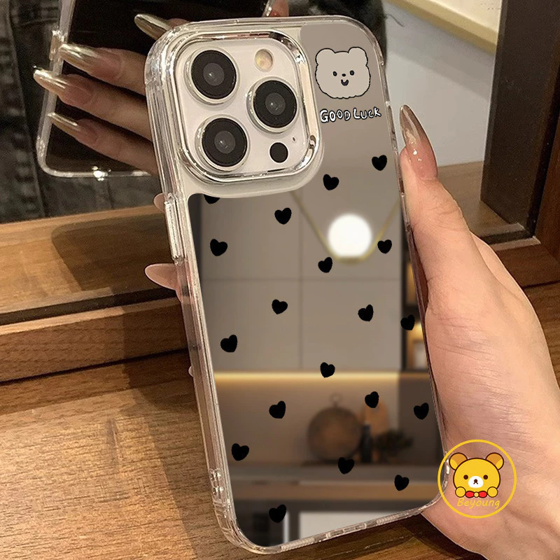 การ์ตูนหมีกระจกเคสโทรศัพท์สําหรับVivo V70 ELite FE V60 Lite V60E V23 Y500 Y500i Y500S Y400 Y31D Y21D Y05 Y11D Y51 Y50 T4X T4 Proปลอกหัวใจน่ารัก