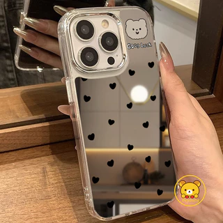 การ์ตูนหมีกระจกเคสโทรศัพท์สําหรับVivo V70 ELite FE V60 Lite V60E V23 Y500 Y500i Y500S Y400 Y31D Y21D Y05 Y11D Y51 Y50 T4X T4 Proปลอกหัวใจน่ารัก