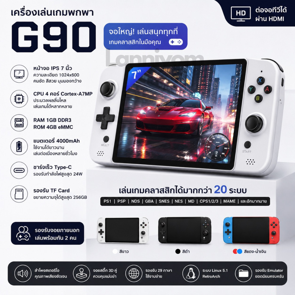เครื่องเล่นเกมพกพา Hot-G90 หน้าจอ 7 นิ้ว รองรับ 30 โปรแกรมจำลองเกมย้อนยุค สำหรับ PSP/PS/N64/GBC พร้อ