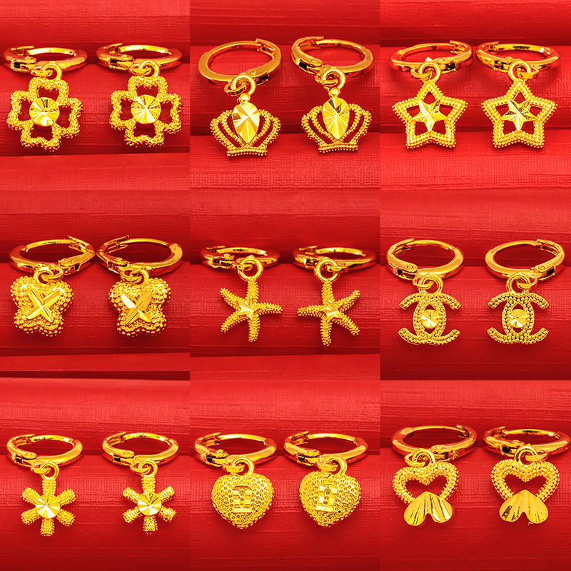 ต่างหูห่วงทองเคลือบ สีทอง ดีไซน์ดรอปหัวใจ ของขวัญผู้หญิง เครื่องประดับแฟชั่น