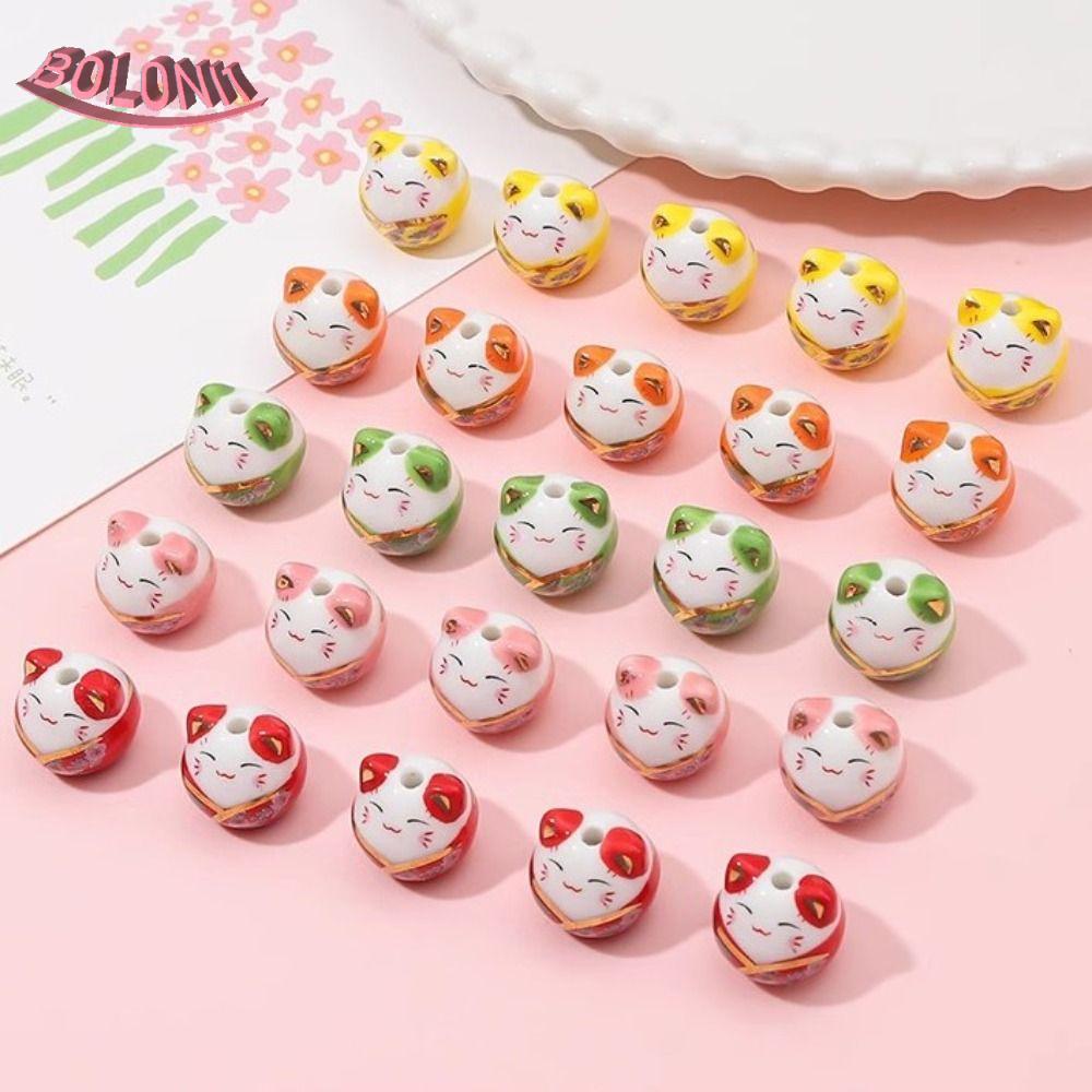 ลูกปัดแมว BO Plutus, ลูกปัด Kitty Cat Maneki-eko, สร้อยคอสวยญี่ปุ่นทําด้วยมือ DIY เครื่องประดับอุปกร