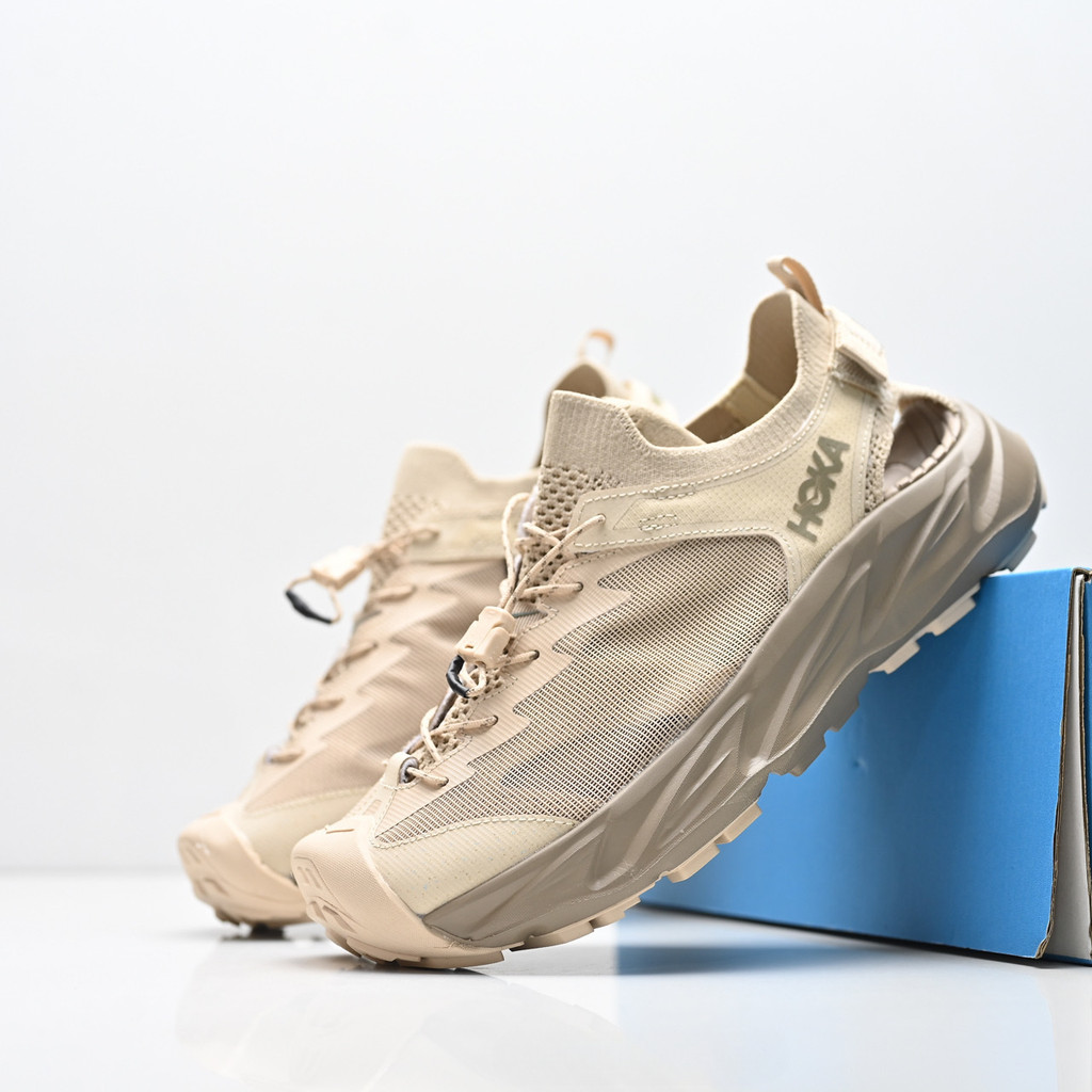 Hoka Hopara 2 รองเท้าแตะตาข่ายระบายอากาศสำหรับผู้ชายและผู้หญิง เหมาะสำหรับการเดินป่าและการใช้งานทั่วไป สีเบจและสีเทา