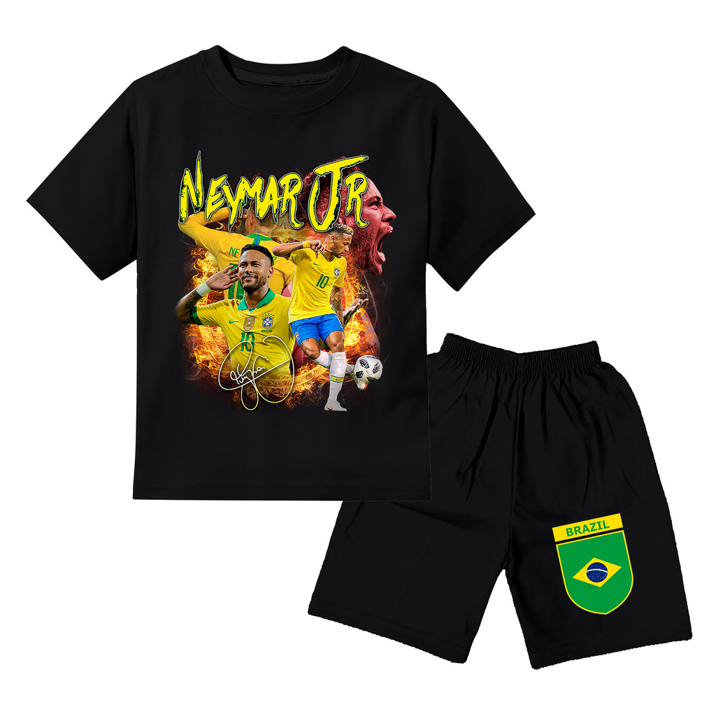 KATUN Neymar JR Brazil World Cup Football Boys Girls T-Shirt Set อายุ 1-10 ปีวัสดุผ้าฝ้าย