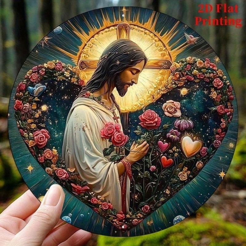 HELLOYOUNG Jesus Christ Aluminium Wall Art Christian Home Decor Icon 8x8 นิ้ว
