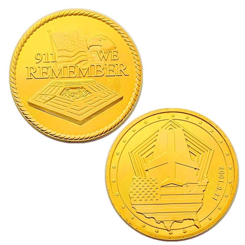 รูปปั้นอเมริกันของ Liberty 911 Gold-Plated Medal World Trade Building Play เครื่องประดับสร้างสรรค์เห