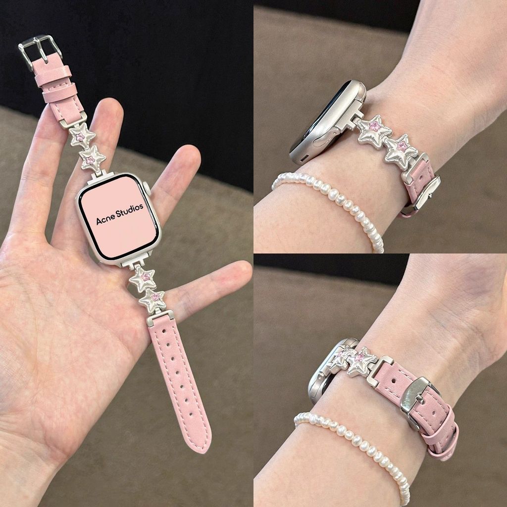 เหมาะสําหรับสายรัด Huawei Fit5 pro Star และหนังเพชรสีชมพู watchFIT5/4/3 สายรัดข้อมือระบายอากาศสไตล์ ins