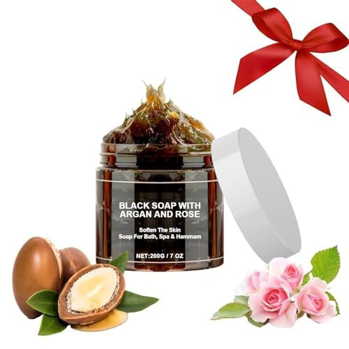 ประกอบด้วยน้ํามันอาร์แกนและกุหลาบส่วนผสมสบู่ดํา, 7oz, Zawina Argan Oil Black Beldi Soap, Zawina Moro