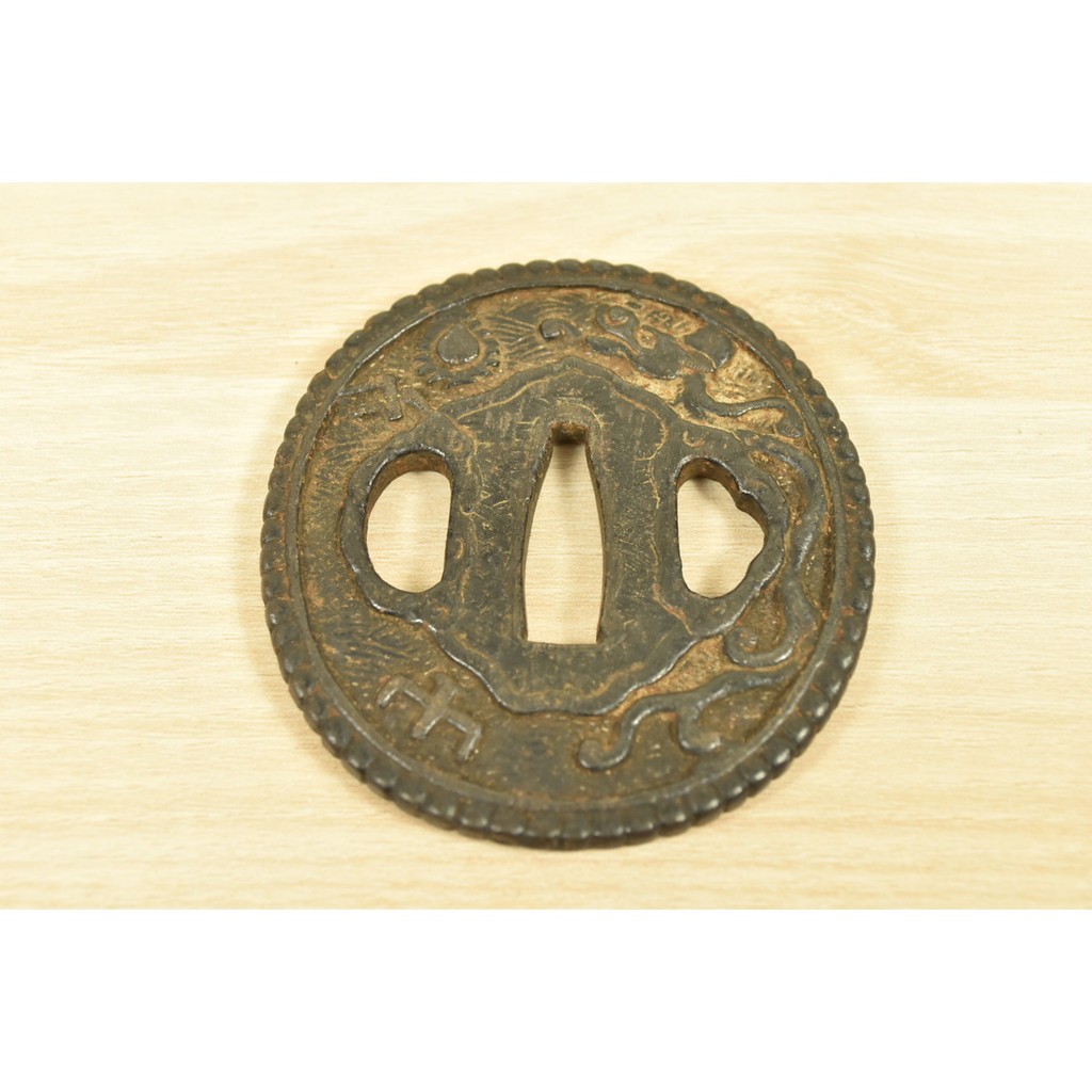 Antique Japanese Samurai Sword Tsuba Plant Motif Edo Style