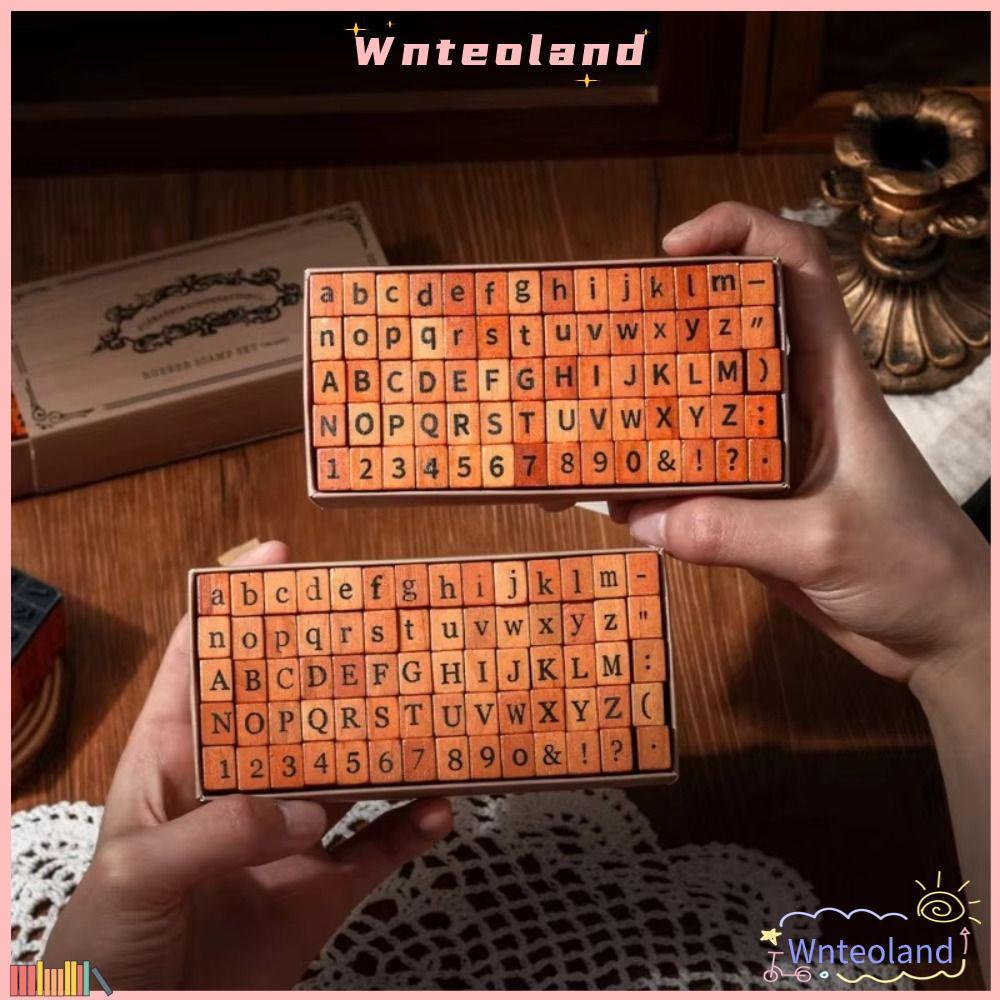 WNTEOLAND 70 ชิ้นตัวอักษรแสตมป์,ขนาดมาตรฐานด้ามไม้ชุดแสตมป์ยางไม้,ที่แม่นยําทนทานแสตมป์ยางชุด DIY