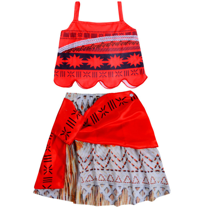 Moana Red Sling ชุดเดรส 2 ชิ้น moana คอสเพลย์เครื่องแต่งกาย moana ชุดเจ้าหญิง