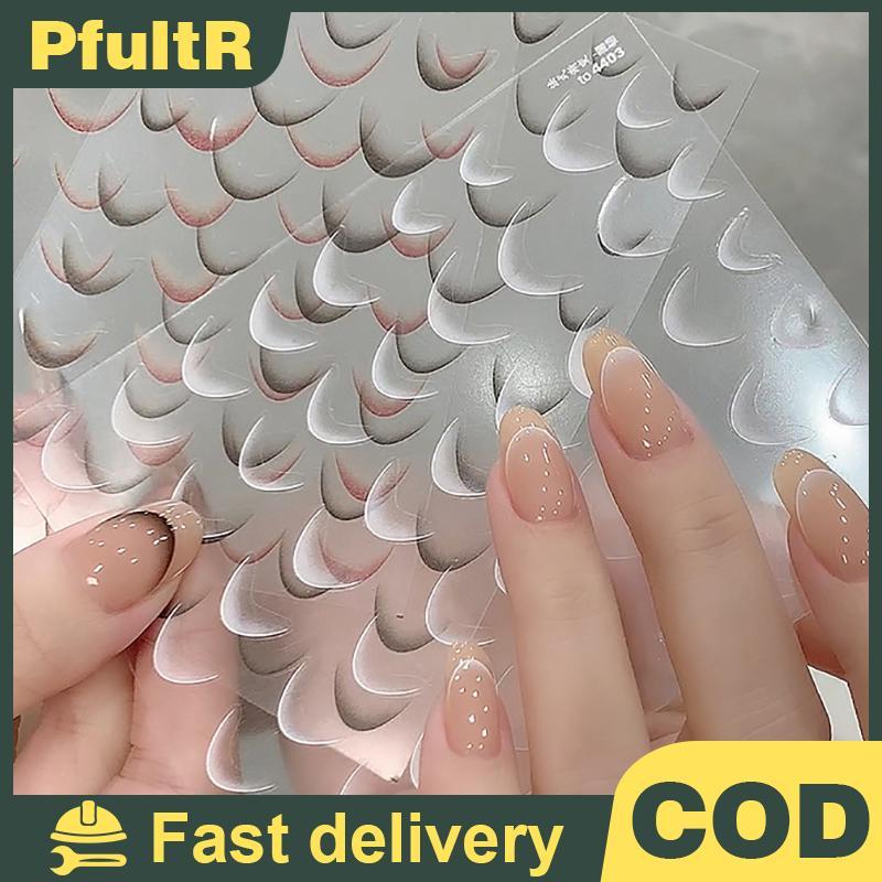 French Gradient Nail Art Stiers White Line Press On DIY Nail Decals