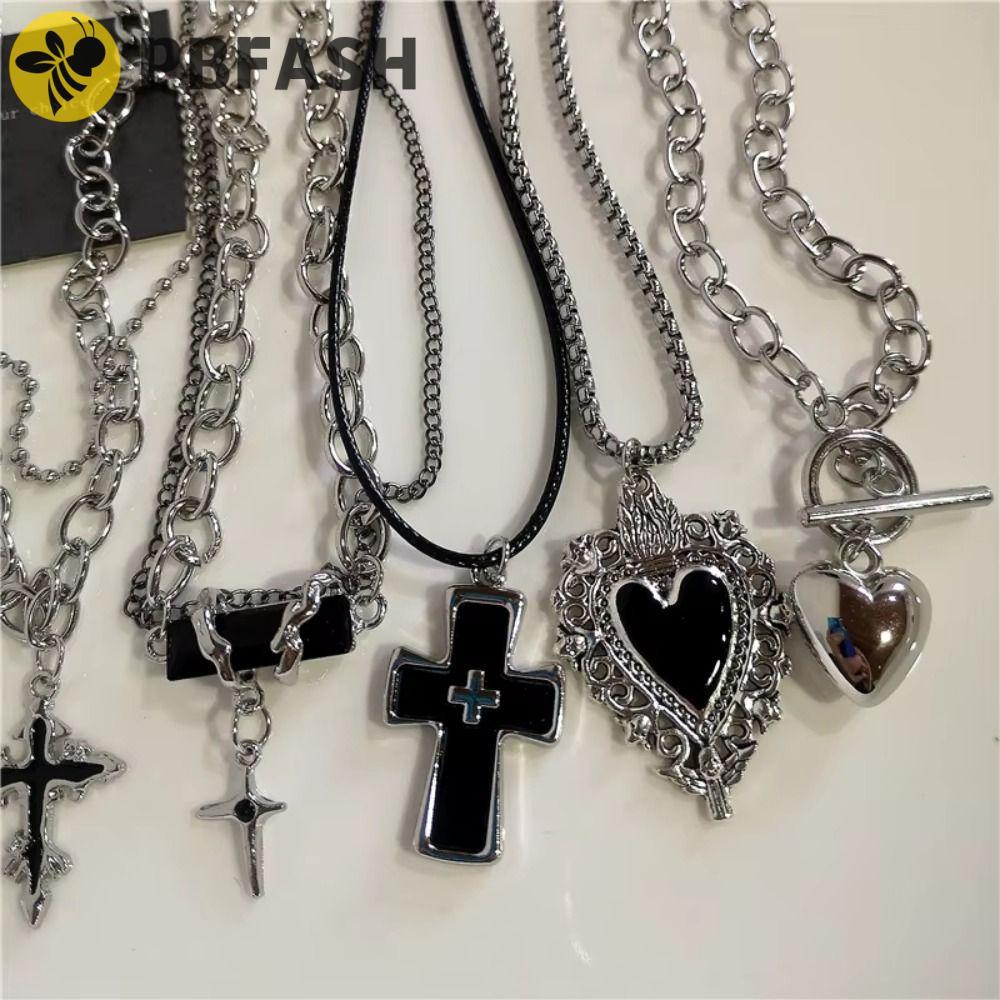 PBFASH Punk Rock สร้อยคอ,สีดําหัวใจสังกะสี 90s Y2K สร้อยคอ,ฮาโลวีน Gothic Street Vintage เสื้อกันหนา