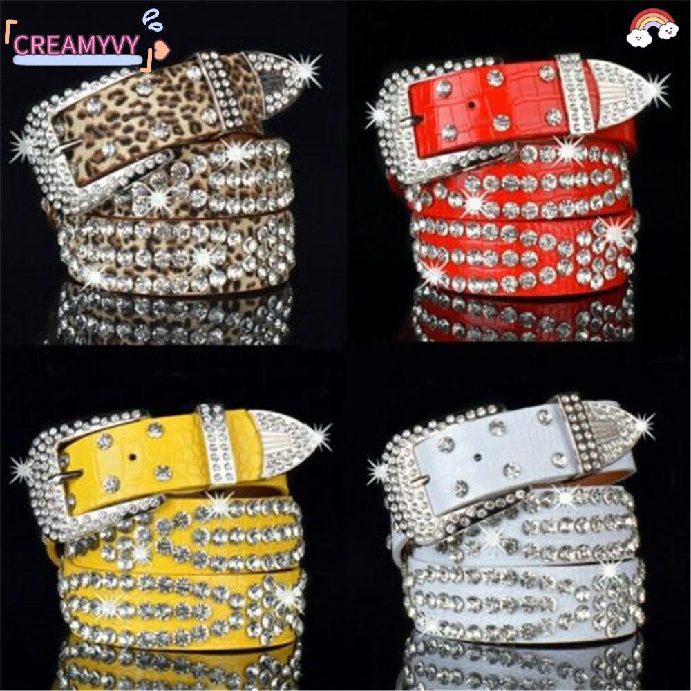 เข็มขัด Rhinestone กะทัดรัดด้วยลายระยิบระยับและทำจากหนัง PU คุณภาพดี สำหรับสไตล์แฟชั่นของคุณ