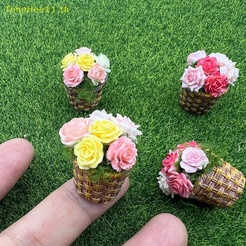 TimeHee Mini ดอกไม้กระถางขนาดเล็กดอกไม้หม้อประดิษฐ์จําลอง Decor สําหรับบ้านตุ๊กตา Garden Table Display TH