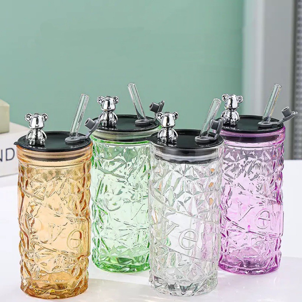 Cup.LAB ปลีก/ส่ง แก้วน้ำทรงเพชร หรูหรา กระบอกน้ำมีฝาปิดพร้อมหลอด เลือกสีได้ 330ML 013