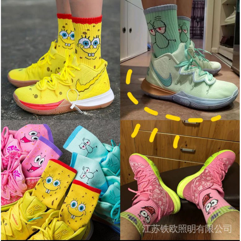 100% Original สต็อก Kyrie 5 SpongeBob Squarepants รองเท้ากีฬาระบายอากาศสองคนแฟชั่นสบายๆบาสเกตบอลเทนน