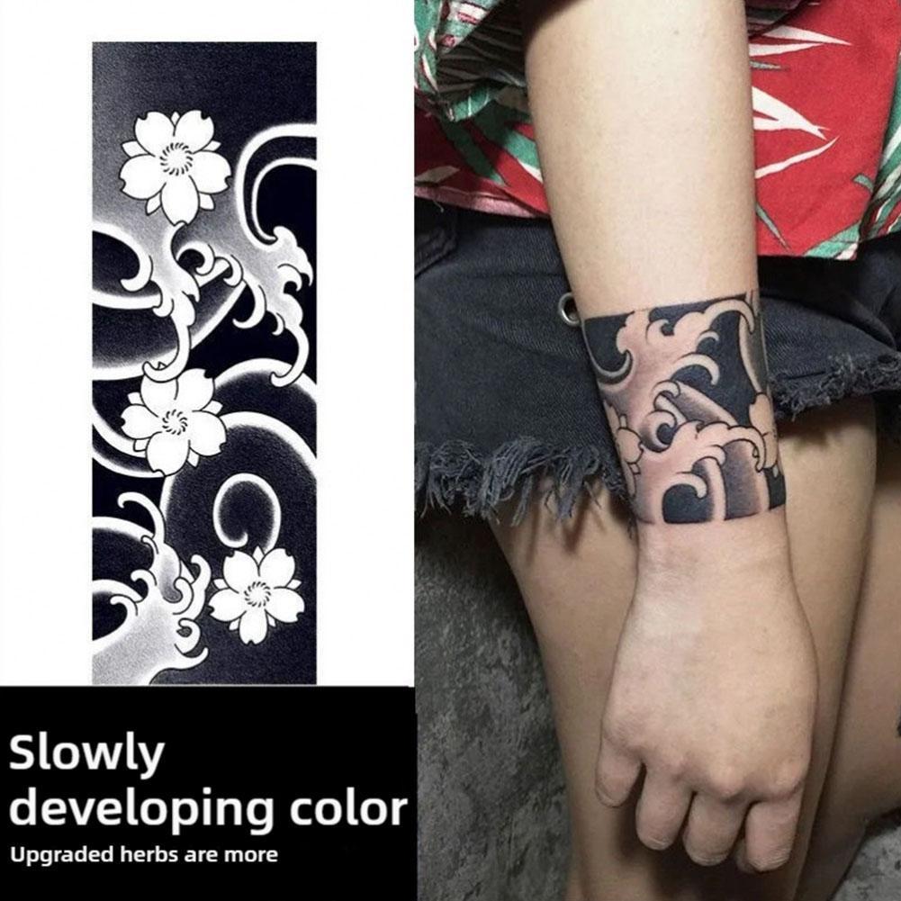 Retro ดอกไม้ล้ออินเทรนด์ Armband Tattoo สติกเกอร์น้ําผลไม้ไม่ยาวสติกเกอร์สะท้อนแสงยาวนาน A8u1