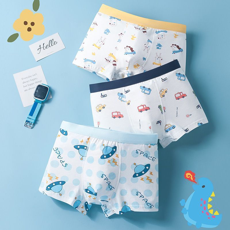 ชุดชั้นในเด็กผู้ชาย ทำจากผ้าฝ้ายแท้ กางเกง boxer แบบเรียบง่าย สำหรับหนุ่มน้อย
