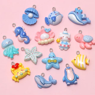 Ocean Charm จี้ต่างหูสร้อยคอ 10 ชิ้นน่ารักเรซิ่นการ์ตูนแมวจี้ DIY เครื่องประดับทําอุปกรณ์เสริม