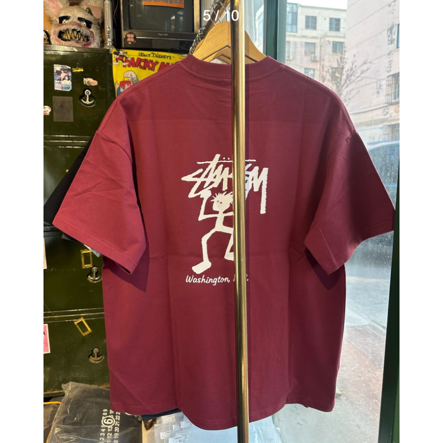 Real Shot Street สไตล์เสื้อยืดแขนสั้นรุ่นหลวมผ้าฝ้ายแท้ด้านบนมือวาดสไตล์ Villain พิมพ์ Casual All-Match ครึ่งแขน