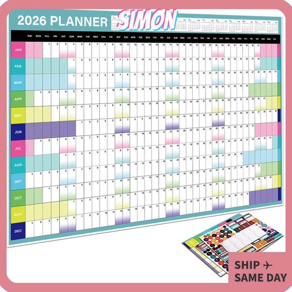 แผ่นวางแผนปฏิทินซิม เพื่อทํารายการกําหนด2026ปฏิทินแขวนผนังแผ่นบันทึกสร้างสรรค์วางแผนรายปีจัดวาระแผ่นวางแผนรายปีสํานักงานบ้