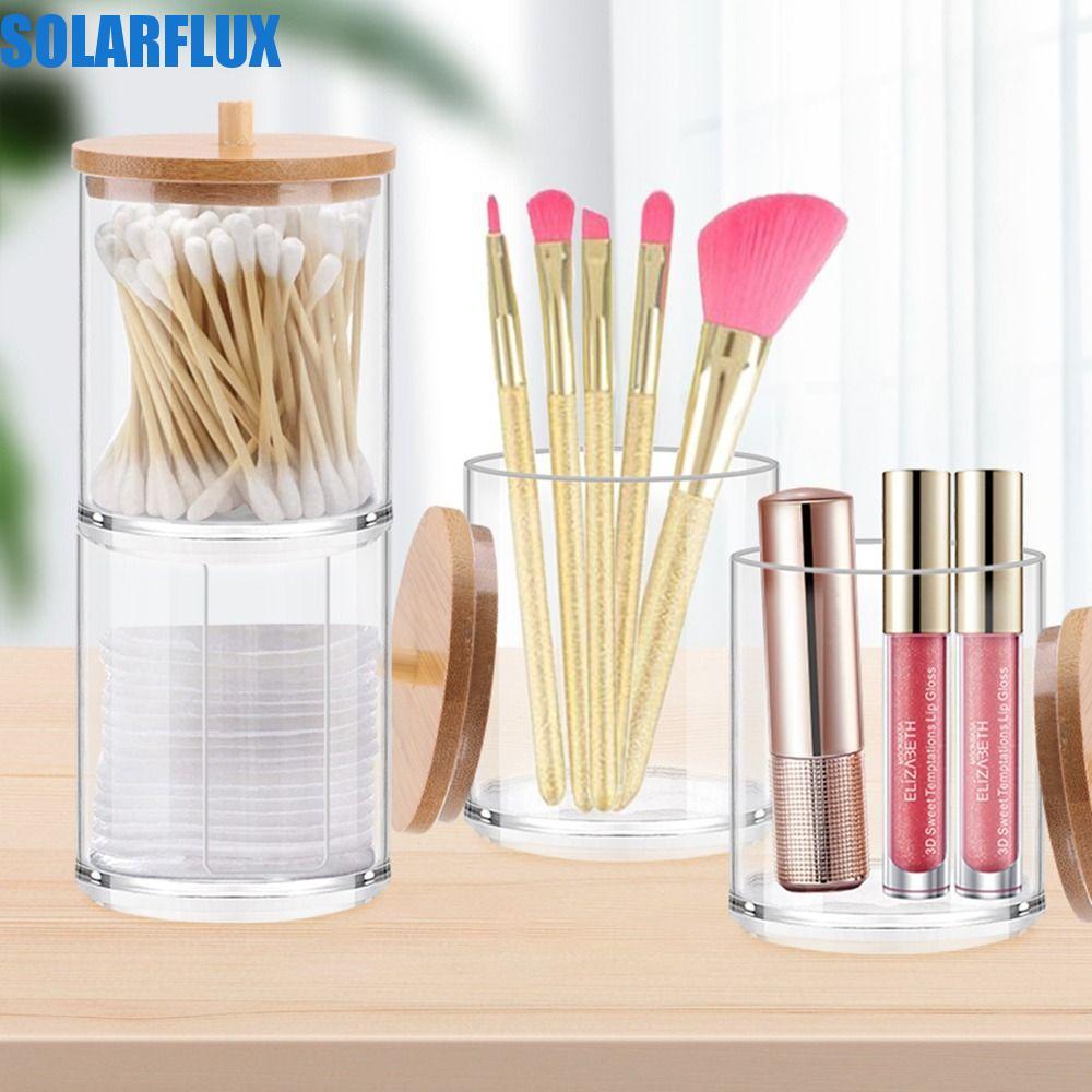 SOLARFLUX Qtips ผู้ถือสําลีพร้อมฝาปิดไม้ไผ่แต่งหน้าคอนเทนเนอร์ Candy เครื่องประดับห้องน้ํา Jars