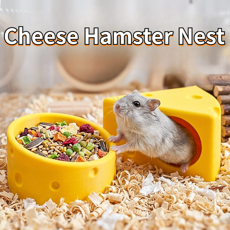รุ่นใหม่Cheese-Shaped Hamster Hideout & Food Bowl 2-in-1 Small Pet Accessories