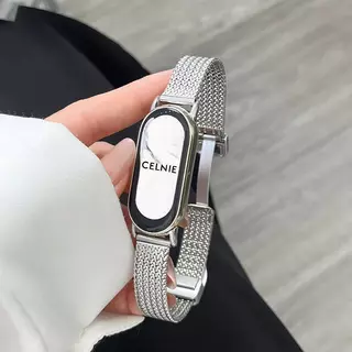 สายรัดข้อมือสแตนเลสลายรวงข้าวสำหรับ Xiaomi Mi Band 10 9 8 Xiaomi Smart Band 10 9 8 สายนาฬิกาโลหะสแตนเลส อุปกรณ์เสริมสำหรับเปลี่ยน