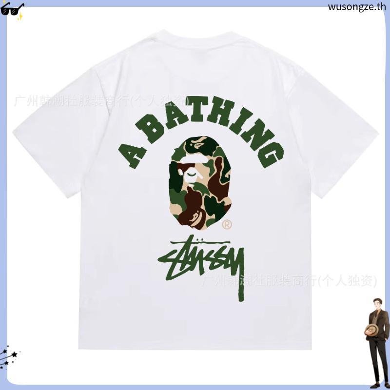 เสื้อยืด STU x BAPE Stock Cotton 100% สีดํา
