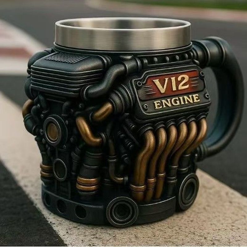 V12引擎树脂不锈钢水杯 带内胆马克杯个机械引擎水杯4.30V12 Engine Resin Stainless Steel Water Cup with Inner Liner, Mechanica
