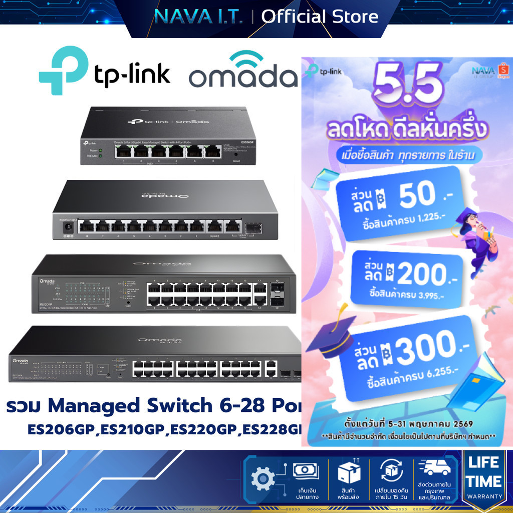 TP-LINK ES206GP / ES210GP / ES220GP / ES228GP Omada 6-28 พอร์ต Gigabit Easy Managed Switch with Poe+