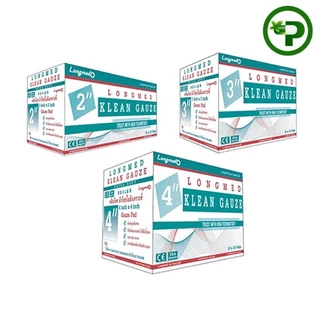 LONGMED KLEAN GAUZE ลองเมด คลีนก๊อซ ผ้าก๊อซใยสังเคราะห์ 2 นิ้ว / 3 นิ้ว / 4 นิ้ว (10 ห่อ/กล่อง)