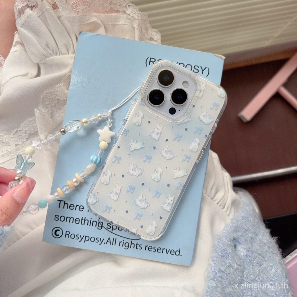 ญี่ปุ่นญี่ปุ่นเกาหลี Blue Smudge น่ารักเต็มหน้าจอการ์ตูนกระต่าย 16promax Double Layer IMDiPhone15Pro