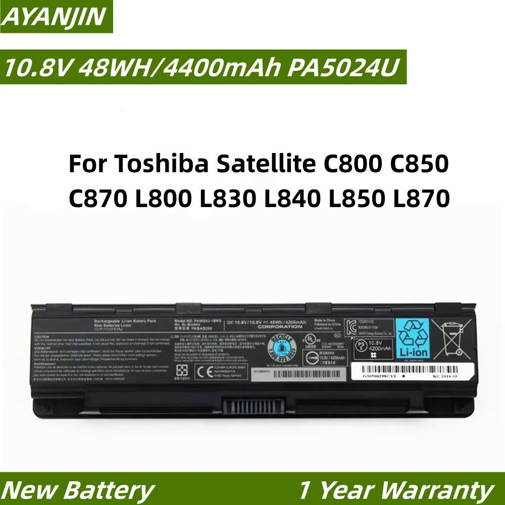 PA5024U 10.8V 48WH แบตเตอรี่แล็ปท็อปสำหรับ Toshiba Satellite C800 C850 C870 PA5025U L840 L850 L870 L
