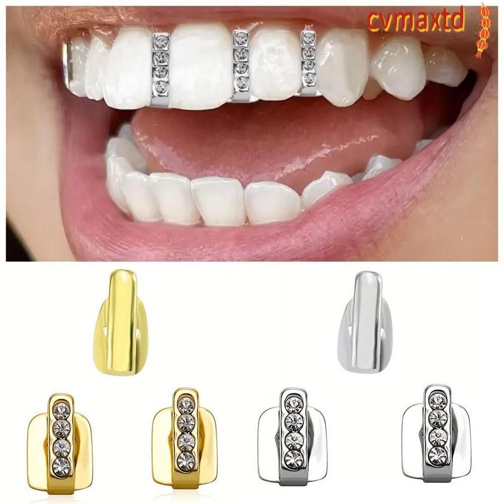 ICVMAX 3 ชิ้น Hip Hop ฟัน Grillz, เงาเพทาย Rhinestone Grillz, หมวกฟันกลวงผู้หญิงผู้ชาย