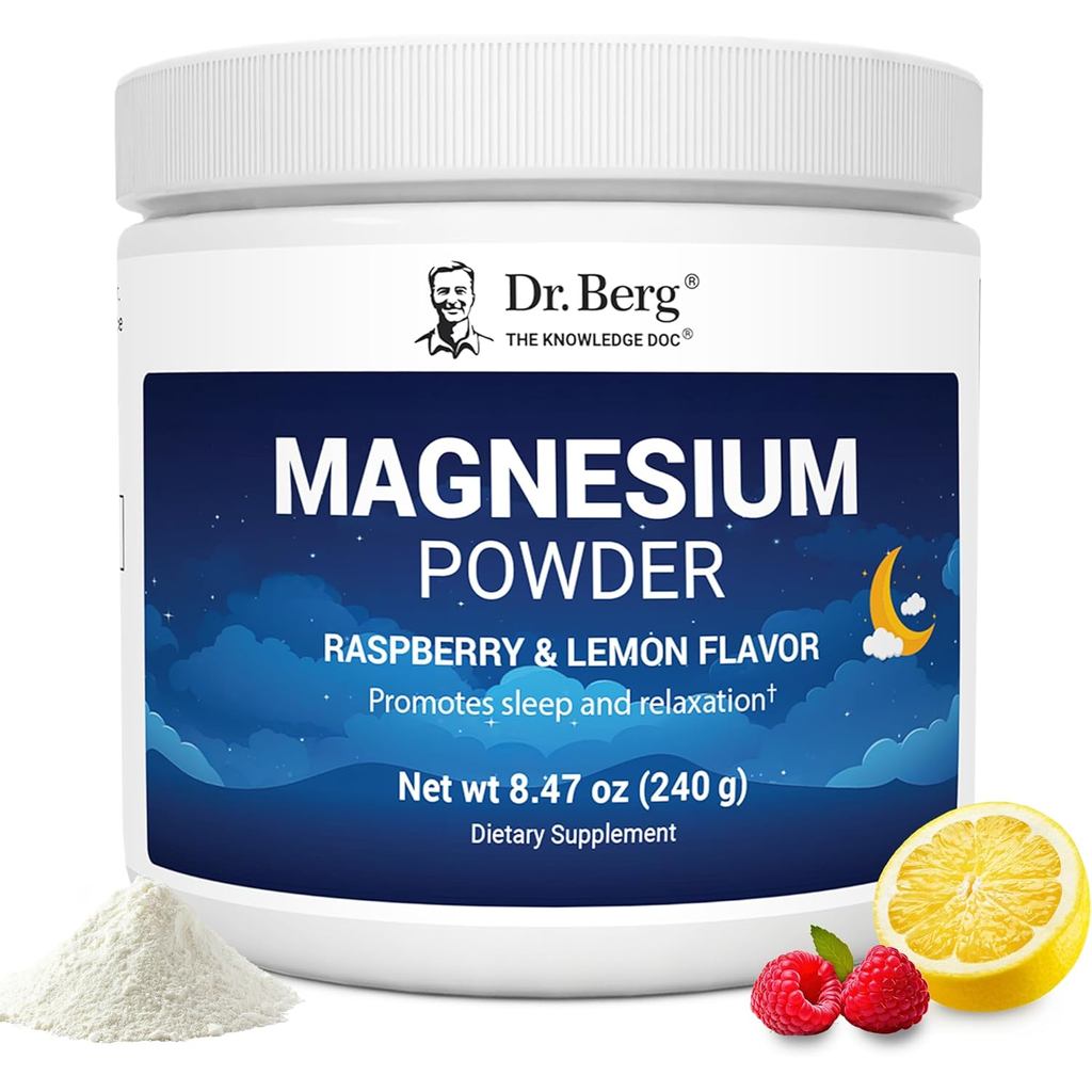 ดร. Berg Magnesium Glycinate Powder สําหรับนอนหลับ ผ่อนคลาย & คลายเครียด - ตอนนี้รวมวิตามิน D3 & Zin