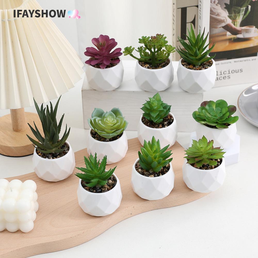 IFAYSHOW Succulents บอนไซ, พืชปลอมพลาสติก Succulent, มินิกระบองเพชรเอเวอร์กรีนพืชบอนไซ Home