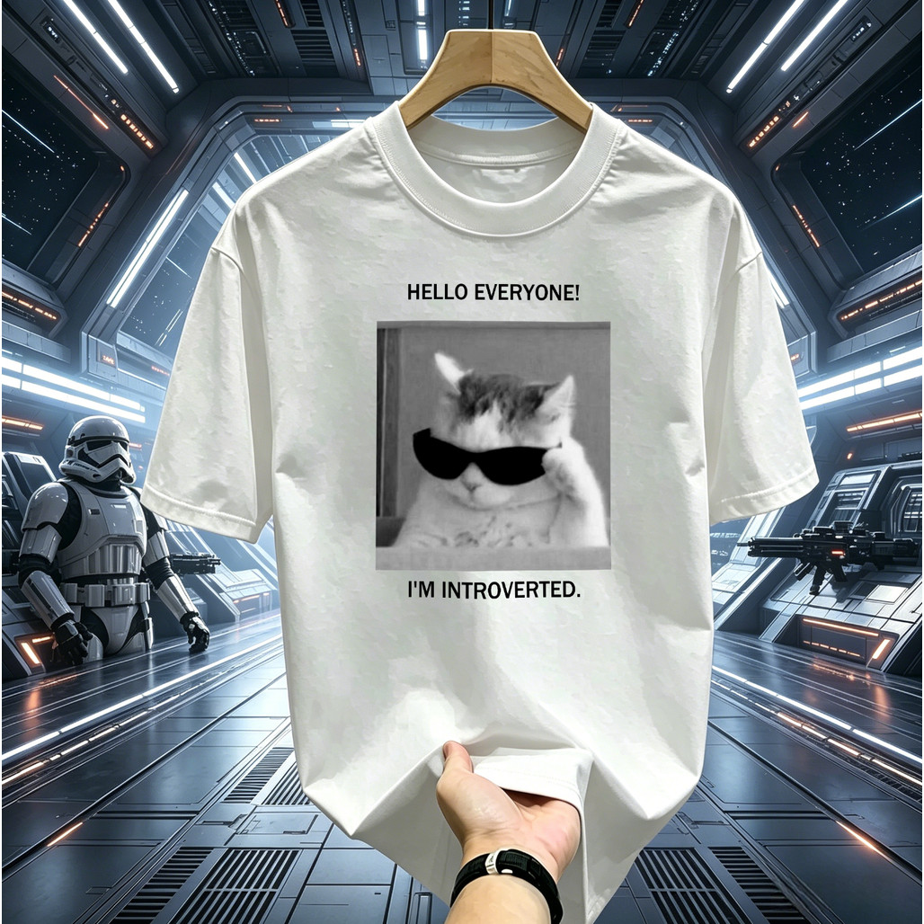 ((จัดส่ง 24 ชั่วโมง) Club Fear Cat Terrier ภาพประกอบเสื้อยืดแขนสั้น Club Fear Cat Terrier พิมพ์