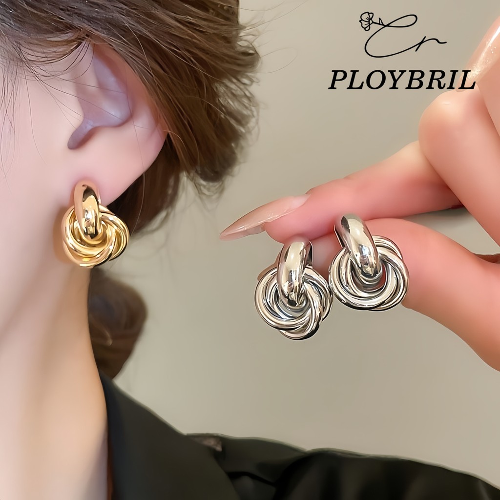 PLOYBRIL เดรช 925 เงินเข็มรอบห่อต่างหูโลหะแสงหรูหราระดับไฮเอนด์ ซอก แฟชั่นออกแบบต่างหูอารมณ์ต่างหูสําหรับผู้หญิง E084