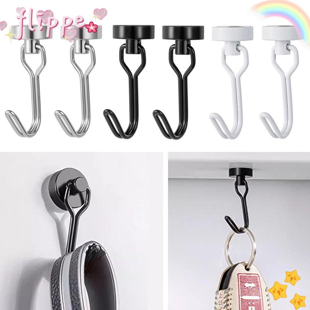 FIPE ตะขอแม่เหล็กติดตู้เย็น 2 ชิ้น สีดํา/ขาว 360° ตะขอแม่เหล็กหมุนได้,อเนกประสงค์หนักไม่เจาะไม้แขวนเสื้อจัดระเบียบห้องครัวบ้าน