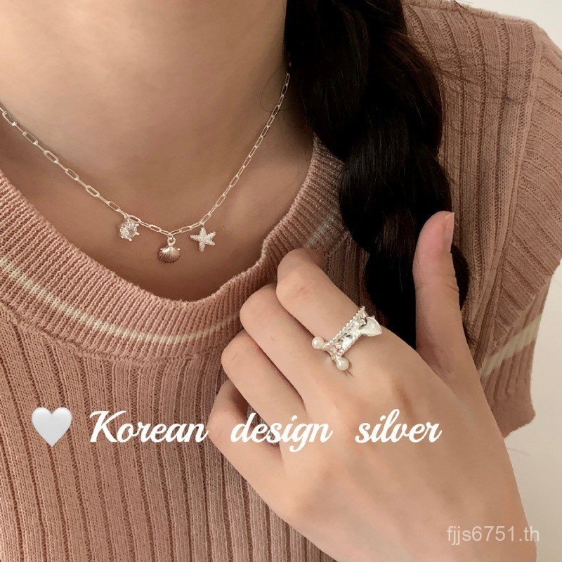 สร้อยคอ s925 โซ่เงินเกาหลี Clavicle เพชรฝัง ins World หญิง Pure Ocean ปลาดาว Niche รุ่นสร้างสรรค์ซ้อ