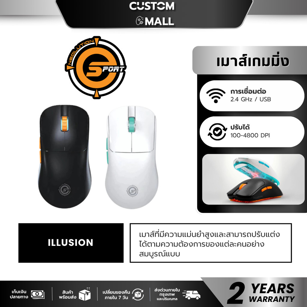 NEOLUTION E-SPORT ILLUSION WIRELESS MOUSE เมาส์ไร้สาย DPI 1,000-4,800